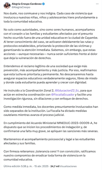 El pronunciamiento de la ministra