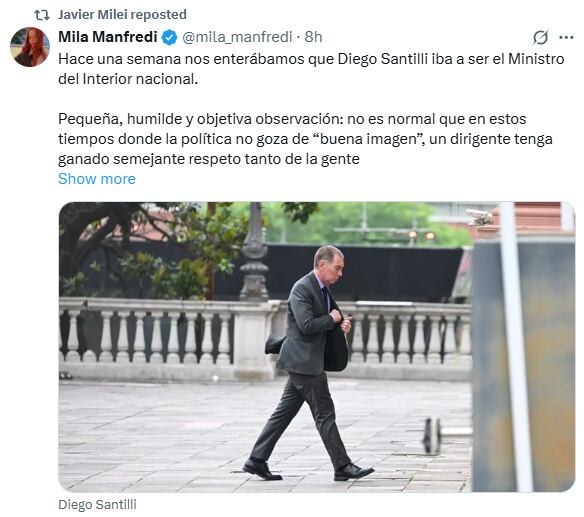 El Presidente compartió un mensaje de la titular de la juventud del PRO bonaerense