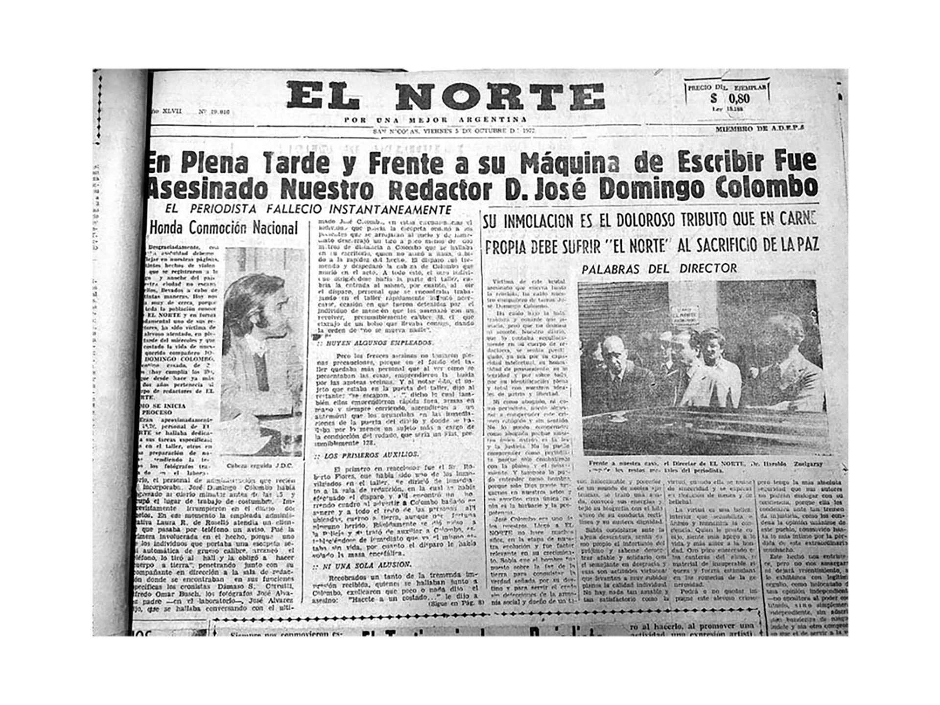 La noticia del asesinato en
