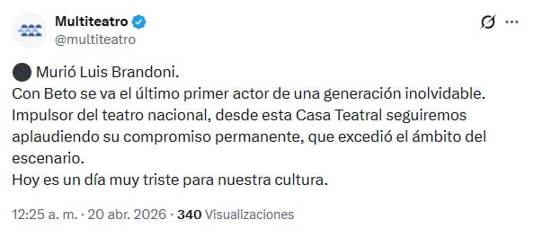 La confirmación de la muerte de Luis Brandoni