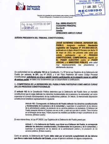 Defensor Josué Gutiérrez presentó amicus