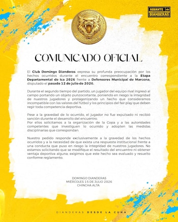 Comunicado de Domingo Dianderas.