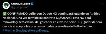 Jefferson Duque no continuaría en