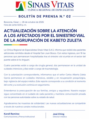 Comunicado de la clínica Sinais Vital anunciando parte médico de Kbeto Zuleta después de la cirugía en una de sus piernas - crédito @sinaisvitaisclinica/Instagram