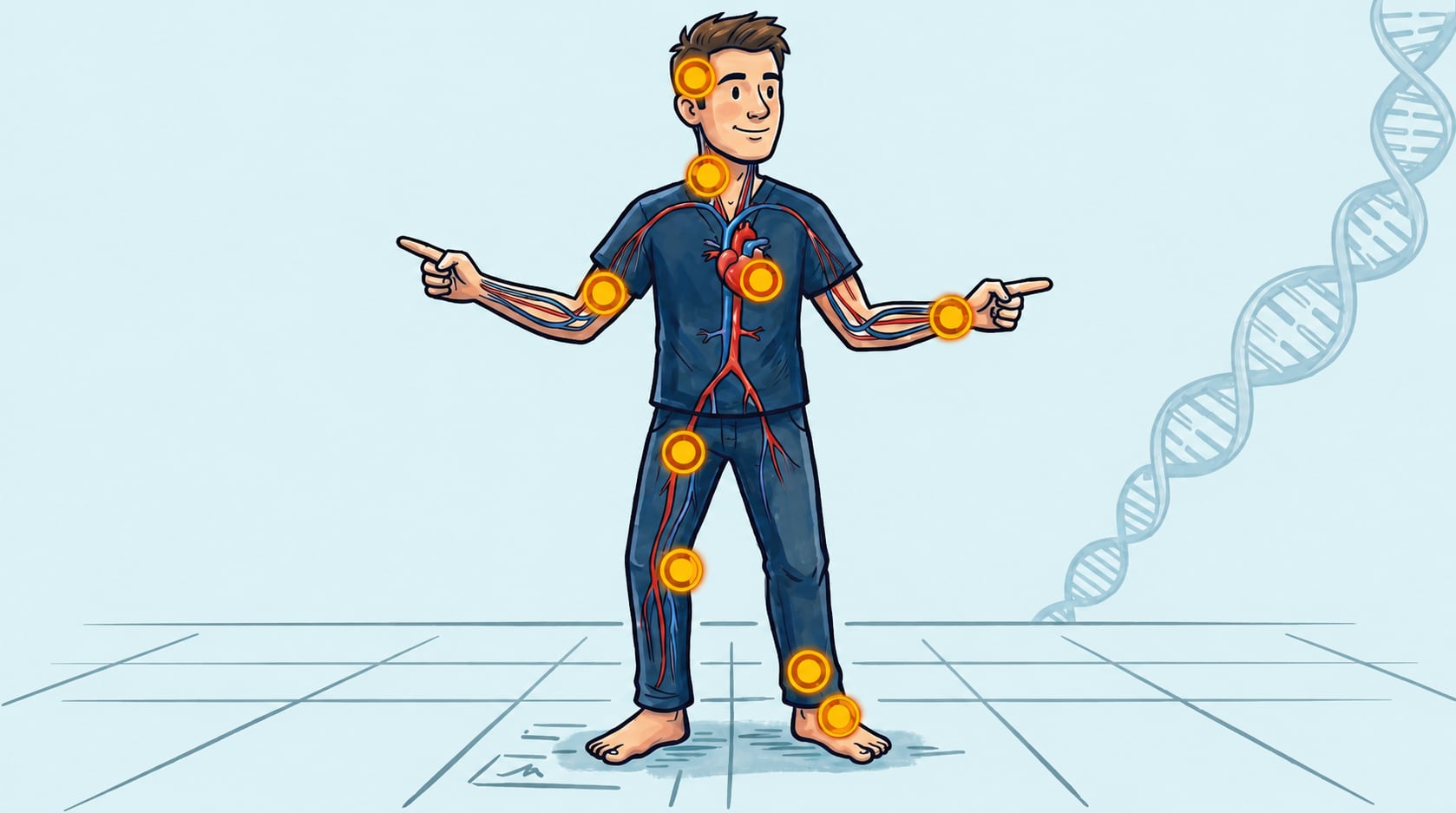 Los puntos de pulso permiten a médicos y pacientes evaluar la salud cardiovascular en nueve zonas clave del cuerpo (Imagen Ilustrativa Infobae)