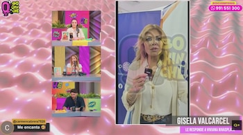 Captura de pantalla de una transmisión de televisión con tres panelistas a la izquierda y un video de Gisela Valcárcel a la derecha