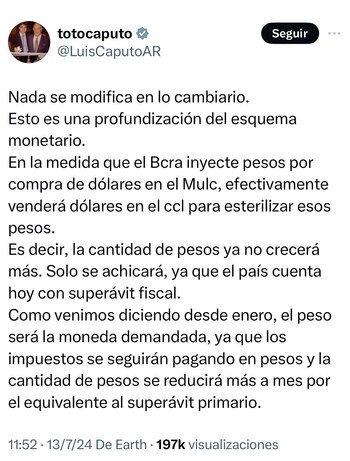 La publicación de Luis Caputo