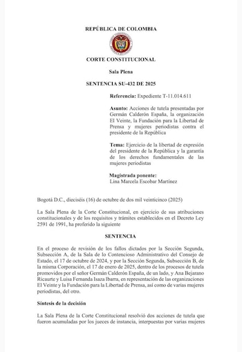 Las juezas consideraron indispensable que el mandatario emita una retractación formal tras sus afirmaciones que afectan la dignidad y la integridad de mujeres en la profesión periodística, especialmente en entornos digitales - crédito Corte Contirucional