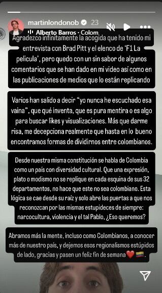 Martín Londoño apuntó que aunque el buñuelo no represente al país, no lo hace menos colombiano - crédito @martinlondonob/Instagram
