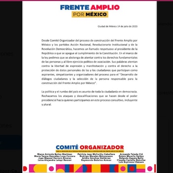 El Frente Amplio por México le pidió a AMLO abstenerse de atentar contra los aspirantes de la oposición. | Captura de pantalla