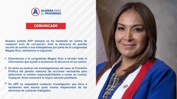 APP aseguró que iniciará investigación en contra de la congresista Magaly Ruíz