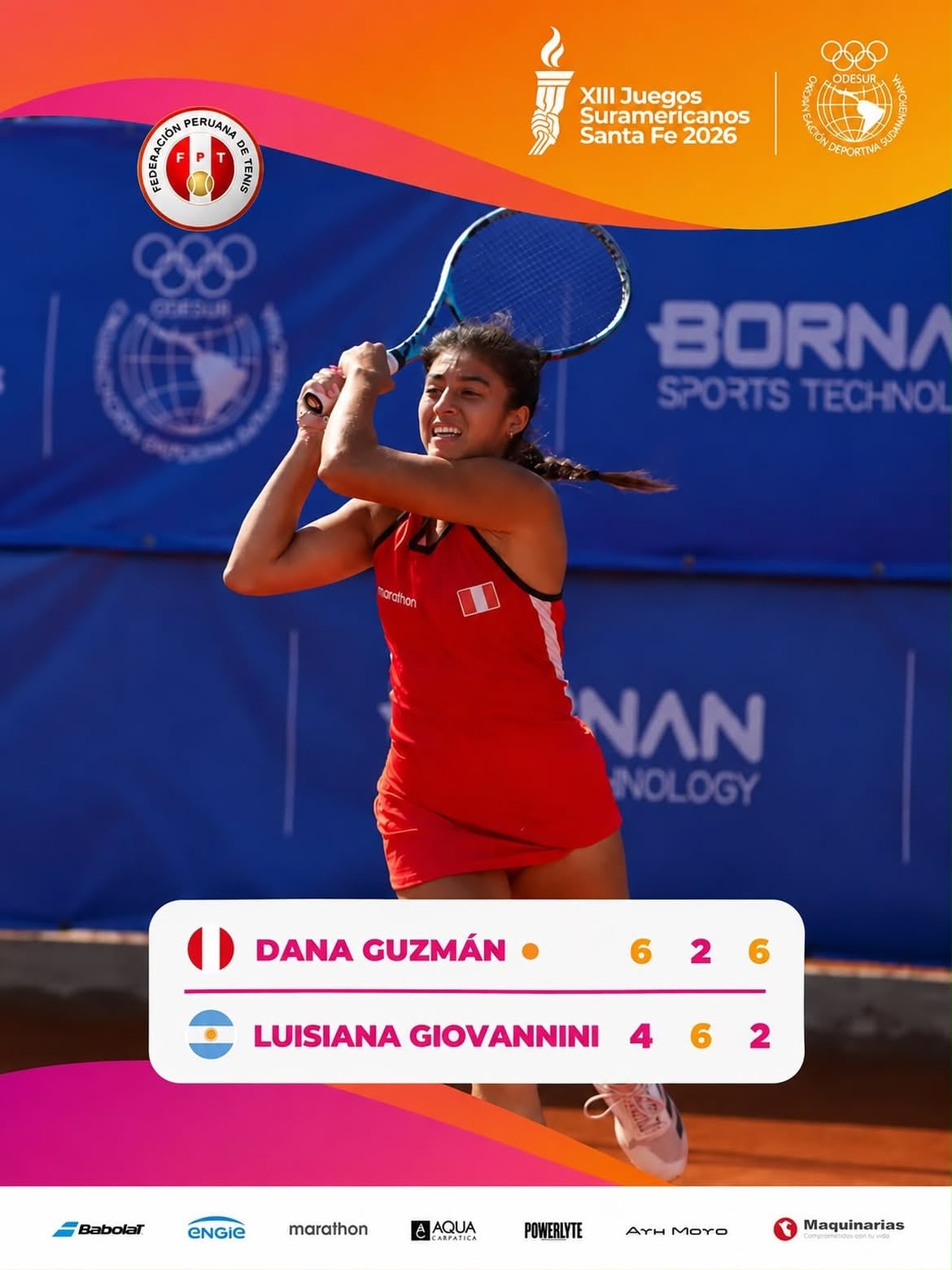 Dana Guzmán buscará asegurar medalla para el Team Perú en los Juegos Suramericanos Santa Fe 2026. Crédito: Instagram FPT.