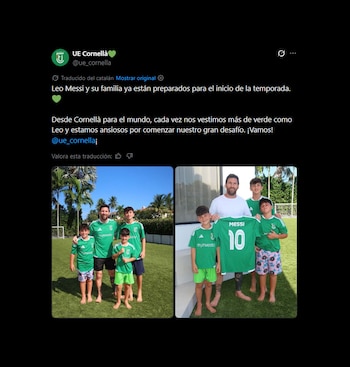 Lionel Messi con la camiseta de Cornellà
