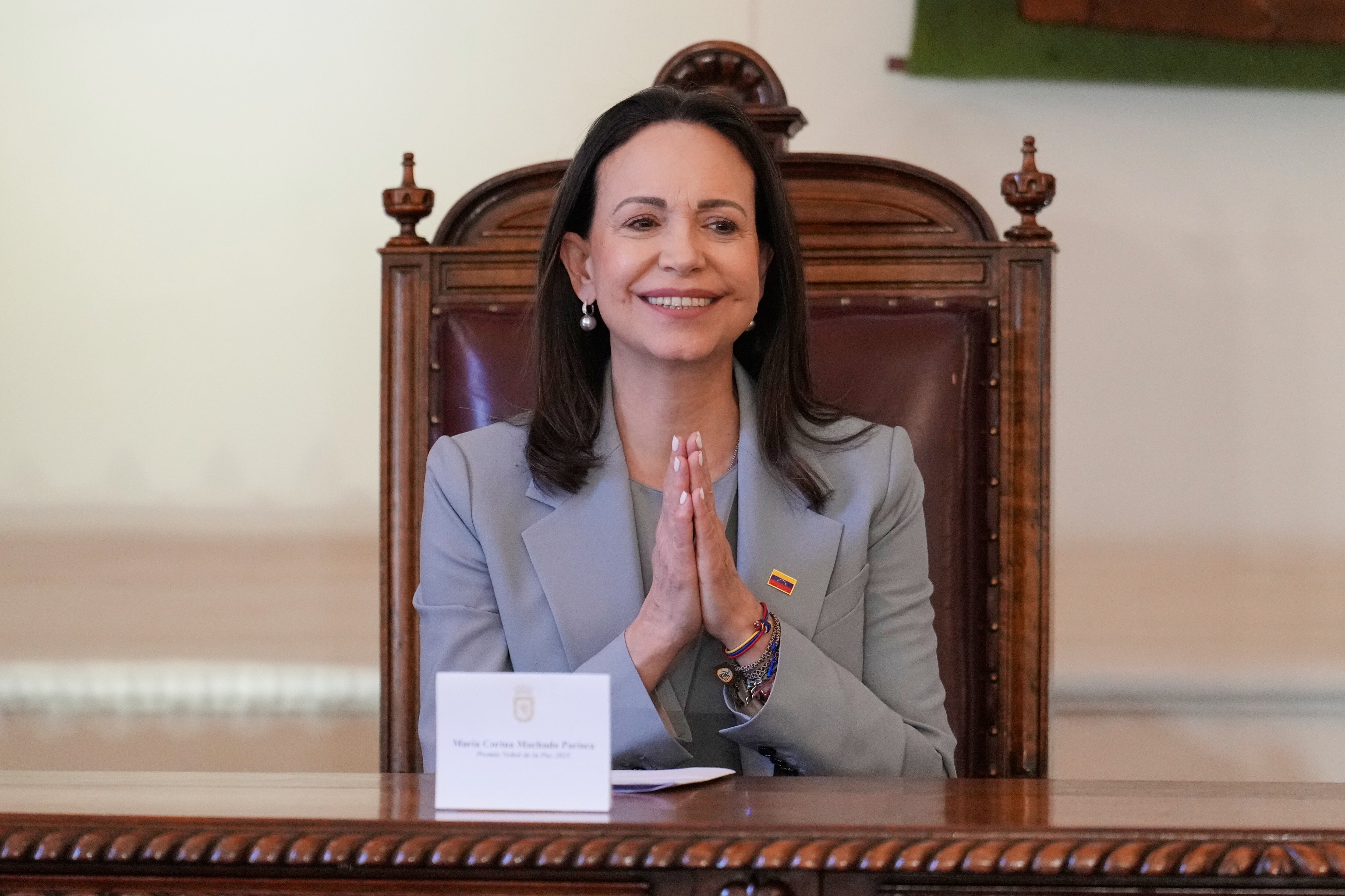 La líder opositora venezolana, María Corina Machado sostuvo que la sociedad venezolana atraviesa una expectativa inédita por la acción internacional (AP)