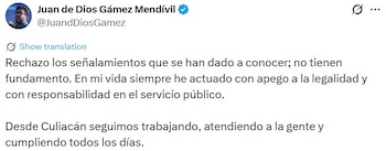 Mensaje del alcalde de Culiacán.