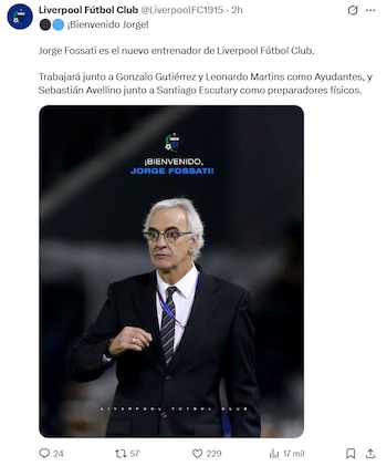 Jorge Fossati fue anunciado como nuevo DT de Liverpool de Uruguay. - captura: Twitter Liverpool de Uruguay