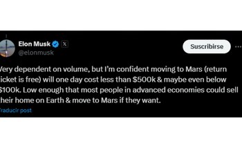 El empresario está muy confiado que el precio de los vuelos será entre 500 a 100 mil dólares. (X: Elon Musk)