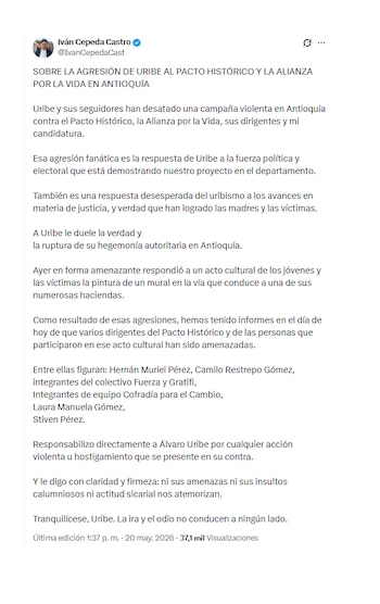 Iván Cepeda y su respuesta a Álvaro Uribe