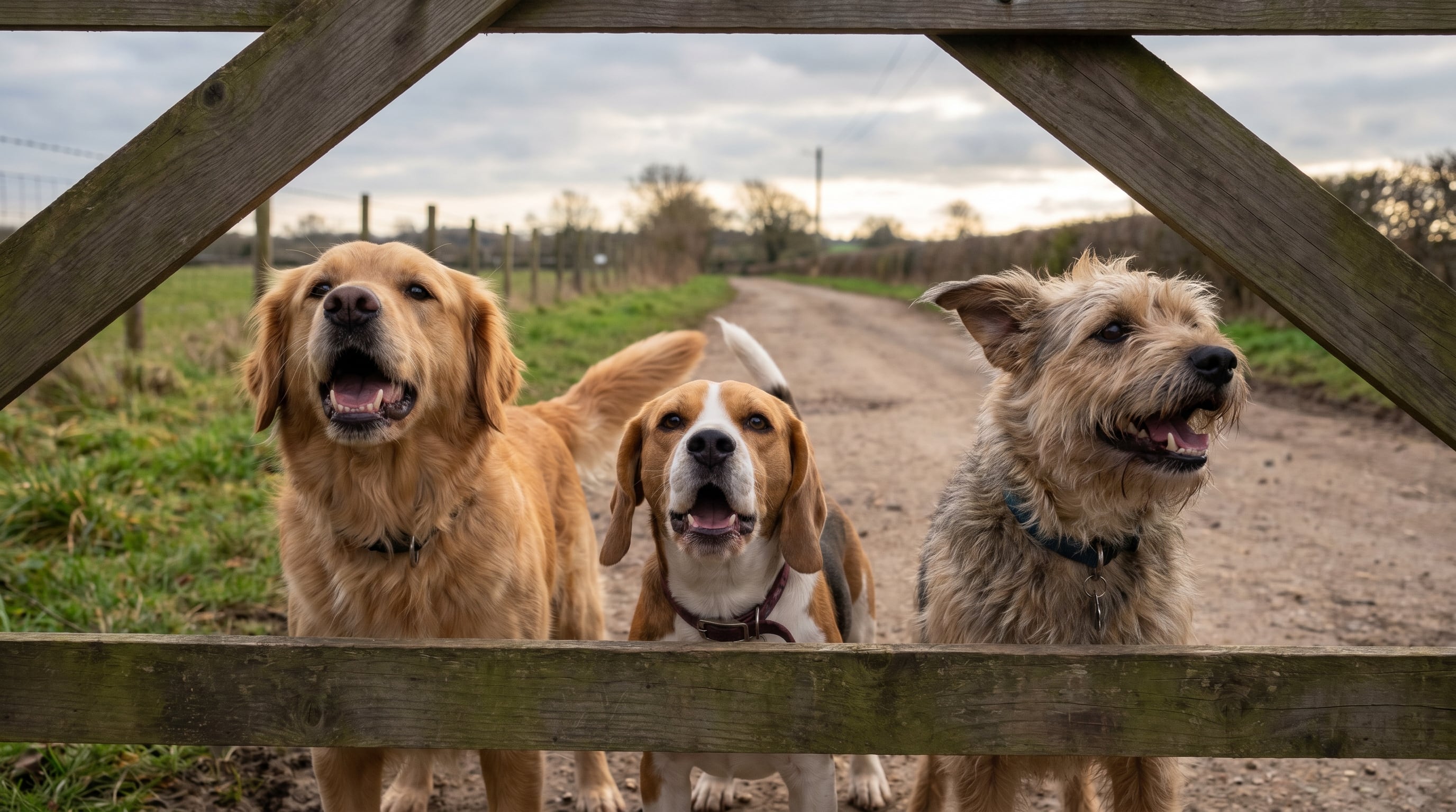 Tres perros ladran frente a una puerta de madera. (Imagen Ilustrativa Infobae)