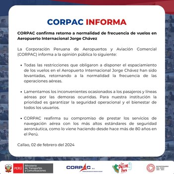 Corpac se pronuncia por imprevistos en aeropuerto Jorge Chávez.