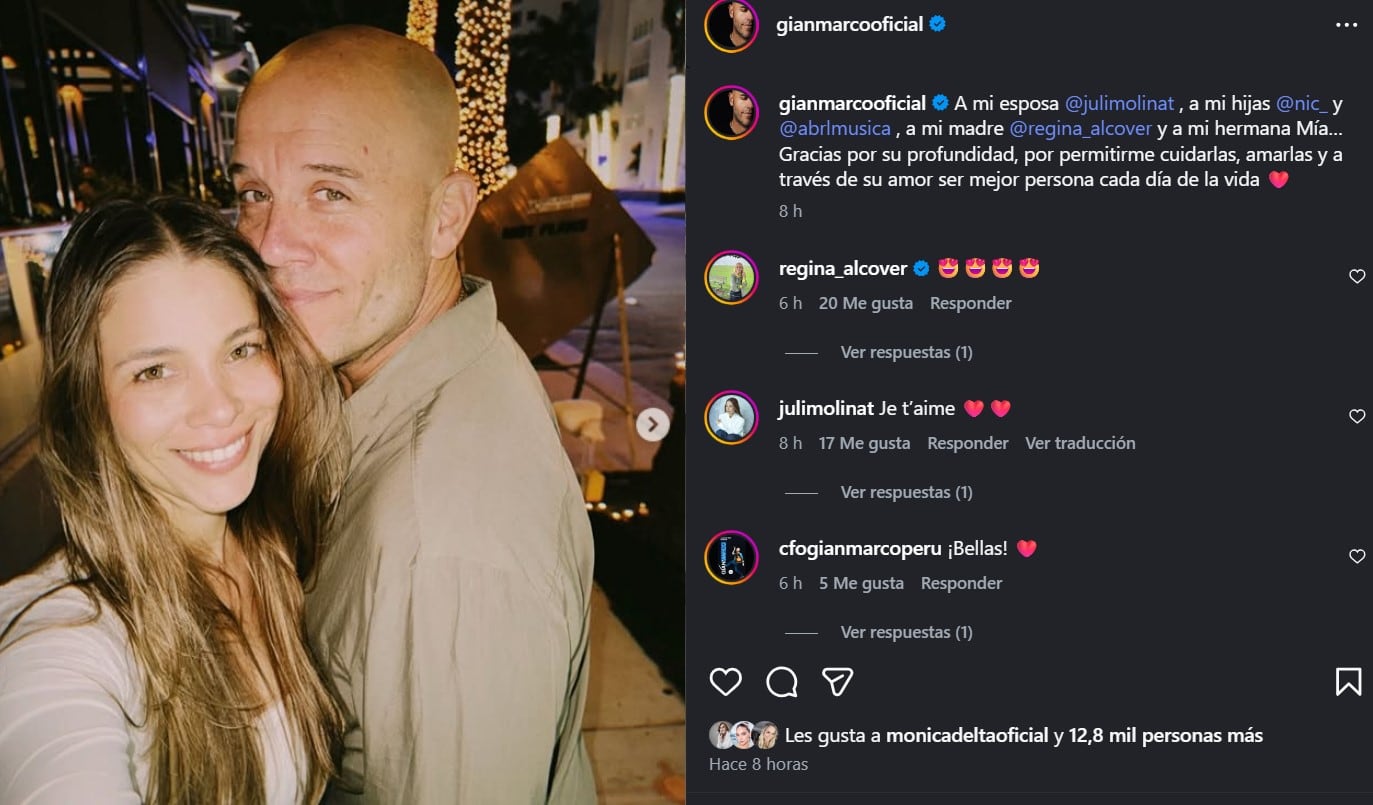 Gian Marco impacta a fans con romántico mensaje donde llama “mi esposa” a Juliana Molina. Captura IG: @gianmarcooficial.