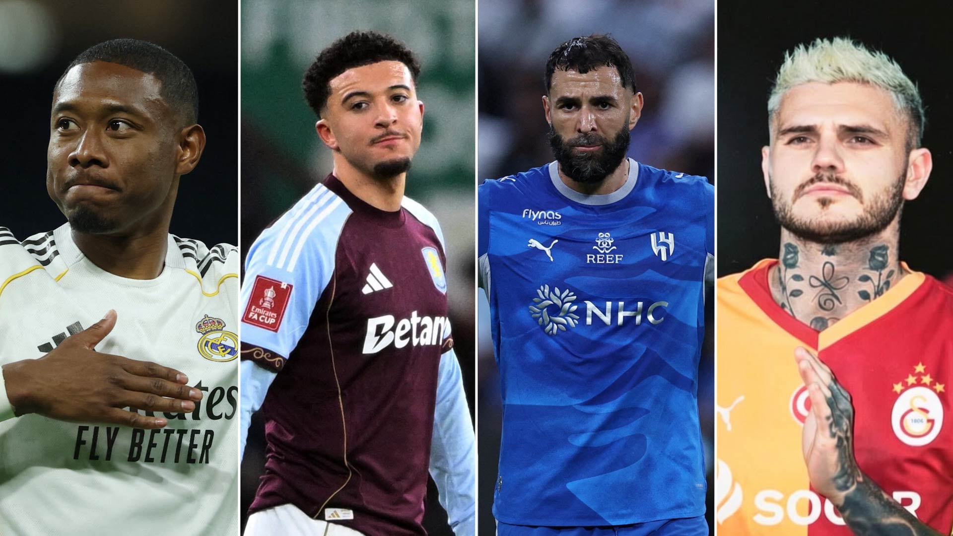 Los futbolistas David Alaba, Jadon Sancho, Karim Benzema y Mauro Icardi son agentes libres