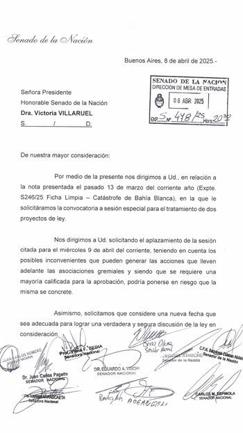 Se postergó sin fecha la sesión por Ficha Limpia convocada para mañana en el Senado