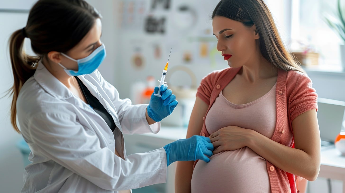 La vacunación durante el embarazo permite que los anticuerpos maternos lleguen a la mucosa nasal del recién nacido (Imagen Ilustrativa Infobae)