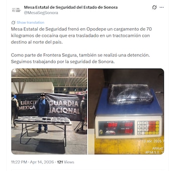 detenido en Sonora con cocaína
