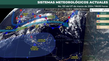 Mapa del SMN con que muestra los sistemas meteorológicos que afectarán el clima de México para este jueves 7 de marzo