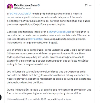 La congresista María Fernanda Carrascal