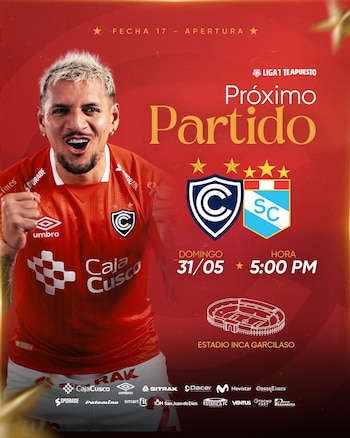 Cienciano recibe a Sporting Cristal por la fecha final de la Liga 1 2026. Crédito: Instagram Cienciano.