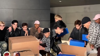 BTS sorprende a Santos Bravos con una caja de regalos y la boyband reacciona cantando ‘Swim’