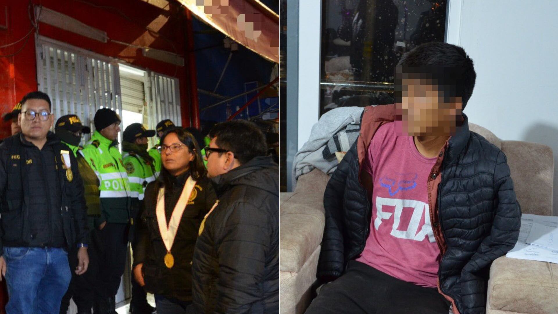 Agentes de la Fiscalía y la policía detuvieron a 16 miembros de la presunta organización criminal ‘Tecnológicos del Mantaro’, incluidos tres policías, por robo agravado, extorsión y lavado de activos en Junín. (Composición: Infobae Perú / Ministerio Público)