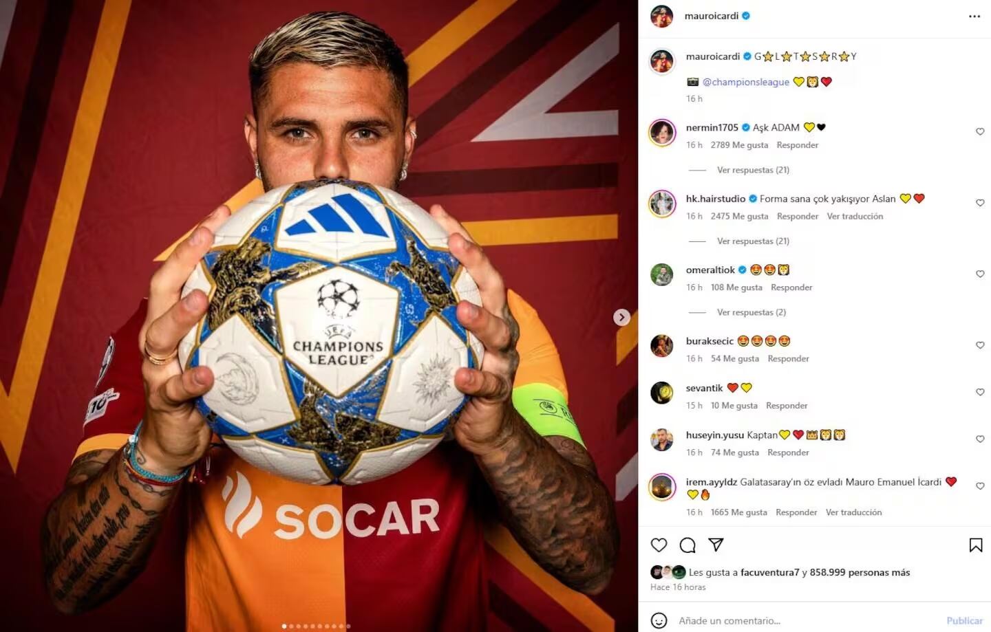 Mauro Icardi eliminó el tatuaje de Wanda Nara en una sesión de fotos para la Champions League