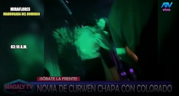 Carla Campos, pareja de Curwen: video la muestra bailando muy cerca de otro hombre en una discoteca, ¿se besaron? Captura: Magaly TV La Firme.