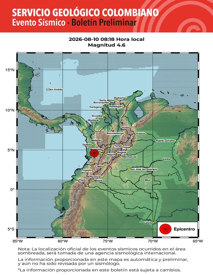 Reporte del Servicio Geológico Colombiano sobre la réplica de sismo en Chocó - crédito SGC