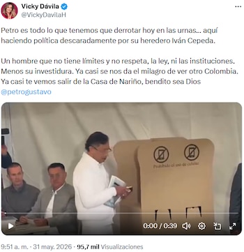 Vicky Dávila cuestionó a Gustavo Petro y pidió derrotarlo en las urnas - crédito @VickyDavilaH/X