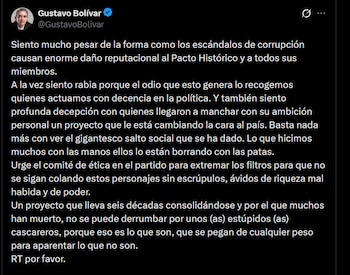 Gustavo Bolívar - crédito @GustavoBolivar/X