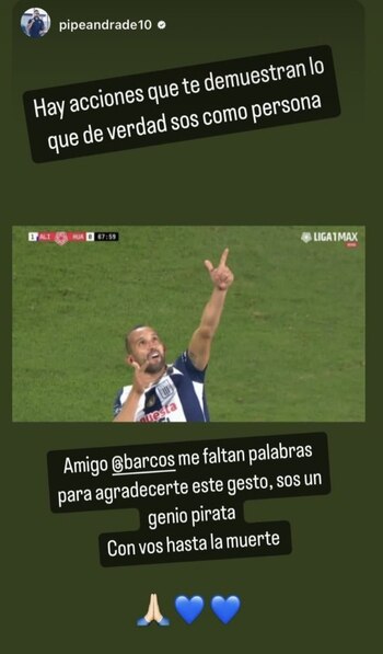 Así agradeció Andrés Andrade el gesto de Hernán Barcos.
