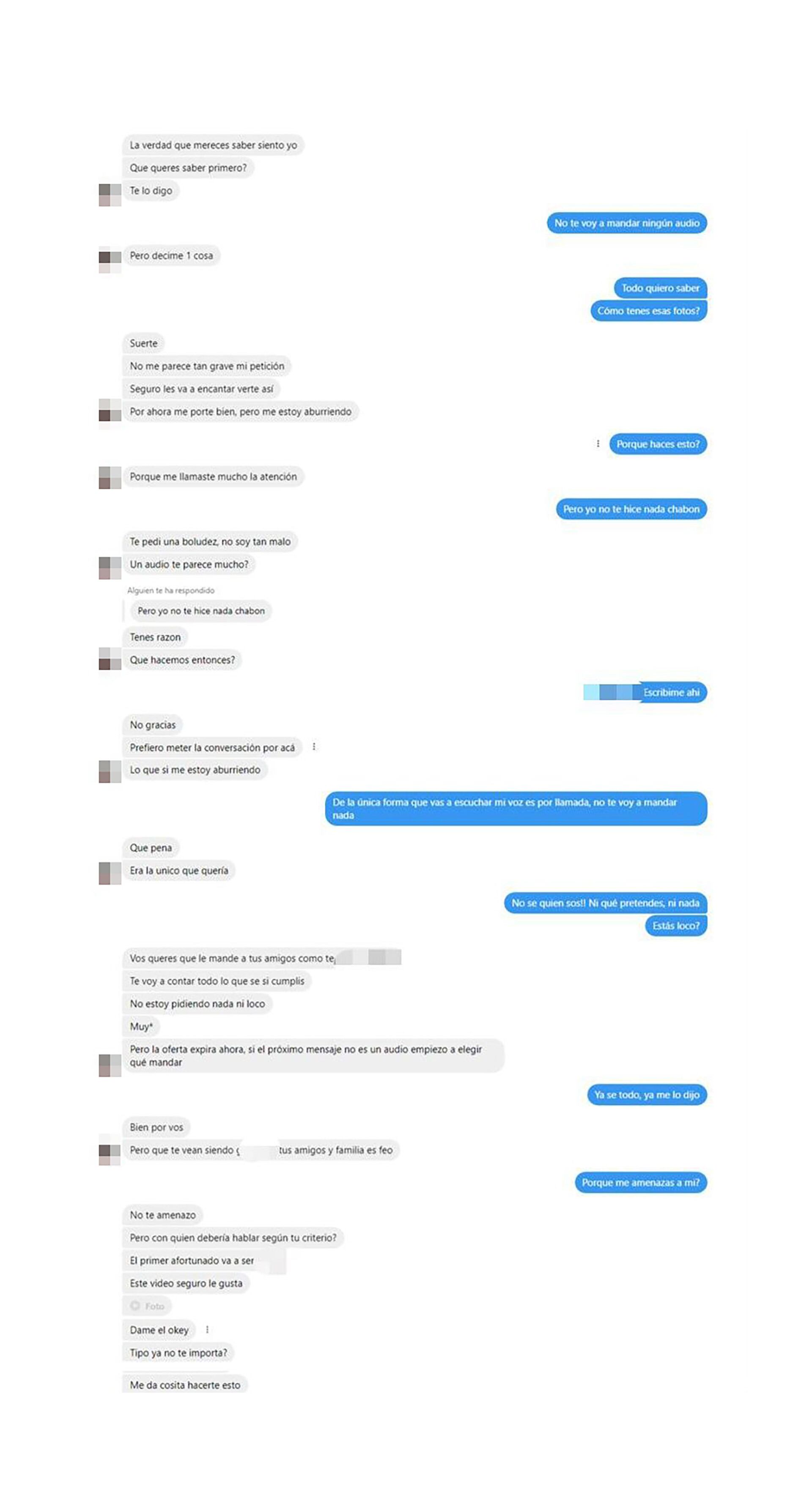 Otra parte de la conversación entre la víctima y el extorsionador, en abril del año pasado