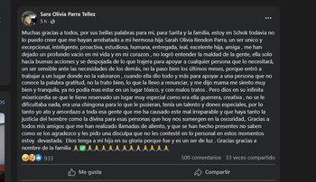 (Foto: Facebook/saraolivia.parratellez)