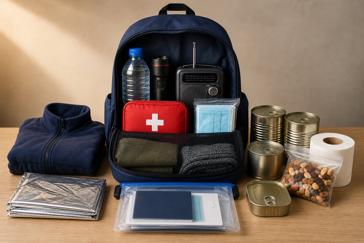Una mochila de emergencia equipada con agua, botiquín, alimentos y radio promueve la preparación ciudadana ante sismos y desastres naturales. (Imagen Ilustrativa Infobae)