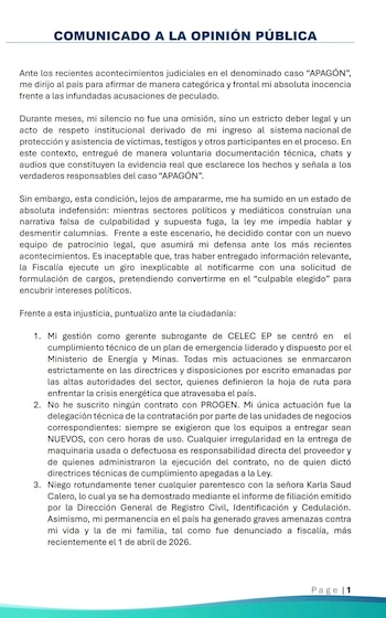 La carta de Fabian Calero.