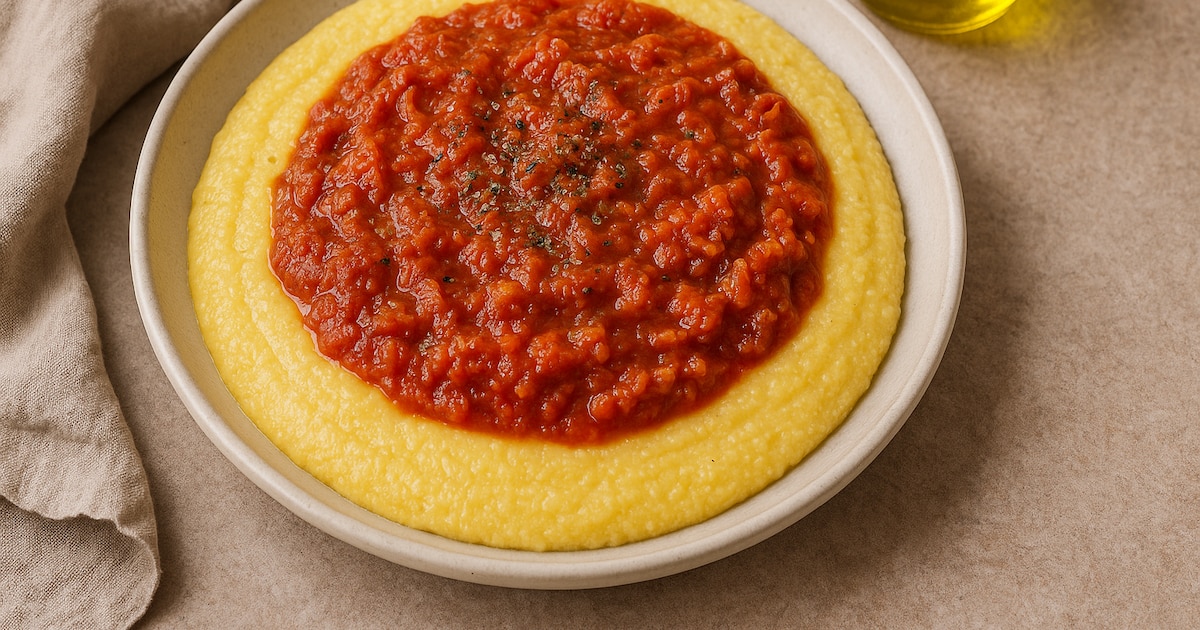 Receta de polenta con salsa vegana, rápida y fácil