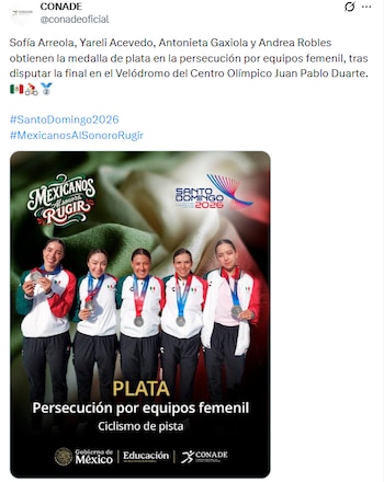Yareli también acumuló una plata en persecución por equipos junto a Gaxiola, Robles y Arreola, anticipando los Juegos Olímpicos 2028. (X/ CONADE)
