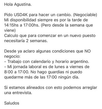 El posteo con las condiciones