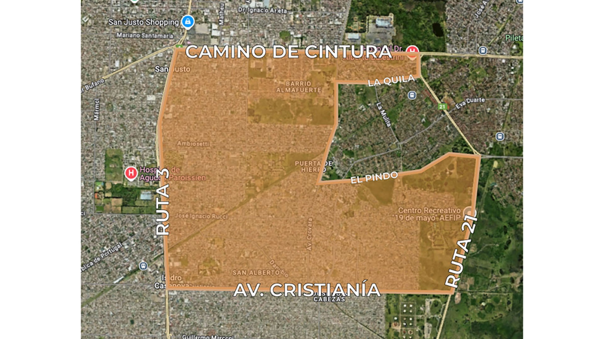 El mapa con los límites del proyecto para crear una nueva ciudad de La Matanza