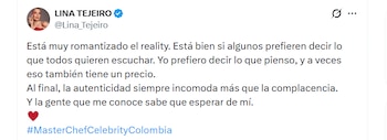 La joven sorprendió al defender su forma de ser con una premisa que causó dilema - crédito Lina Tejeiro / X