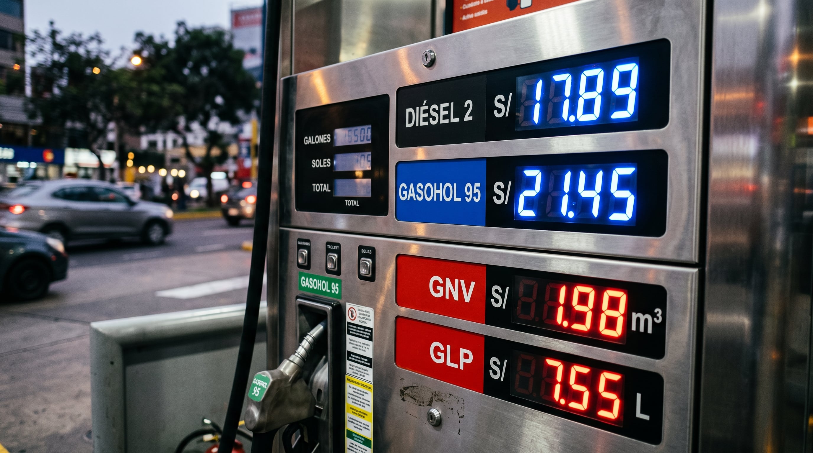 Un panel digital en un surtidor de Lima señala los precios de venta del diésel, el gasohol y el gas vehicular. (Imagen Ilustrativa Infobae)